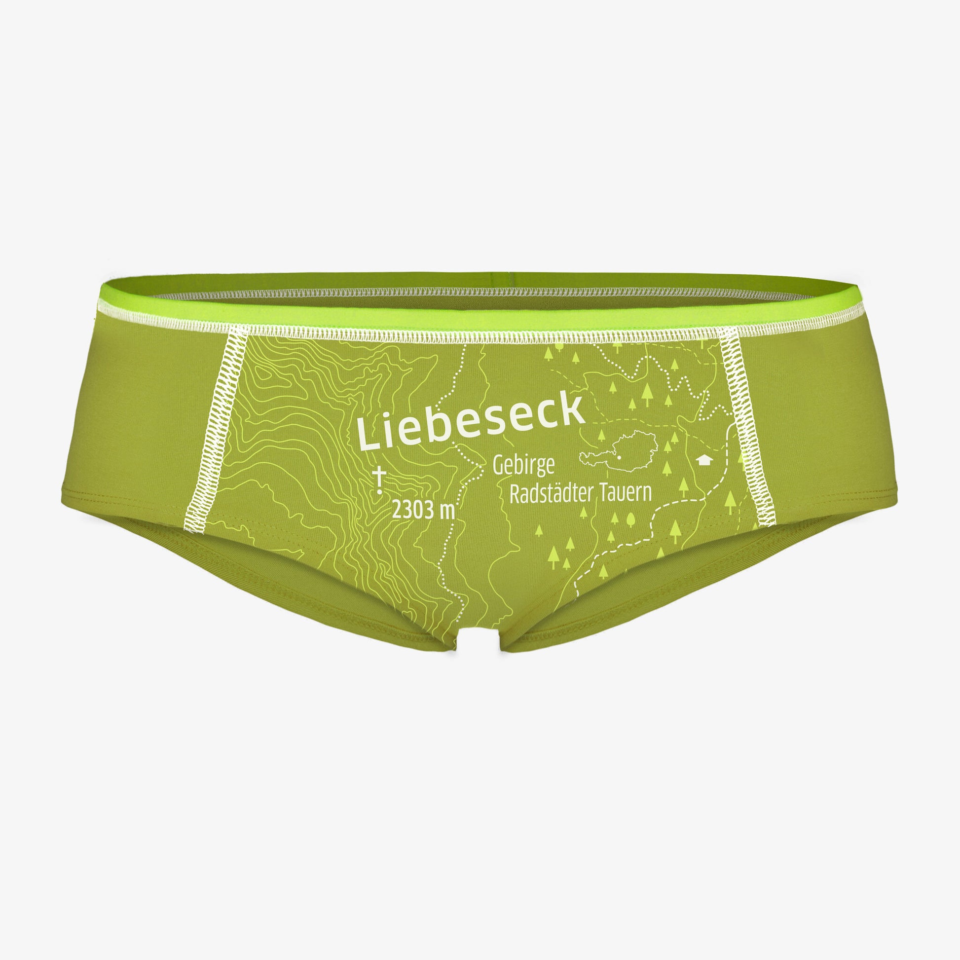 EIN SCHÖNER FLECK ERDE. Unterhose mit Berg. LIEBESECK. Unterwäsche Salzburg. Green fashion. Unterwäsche mit bio Siegel.