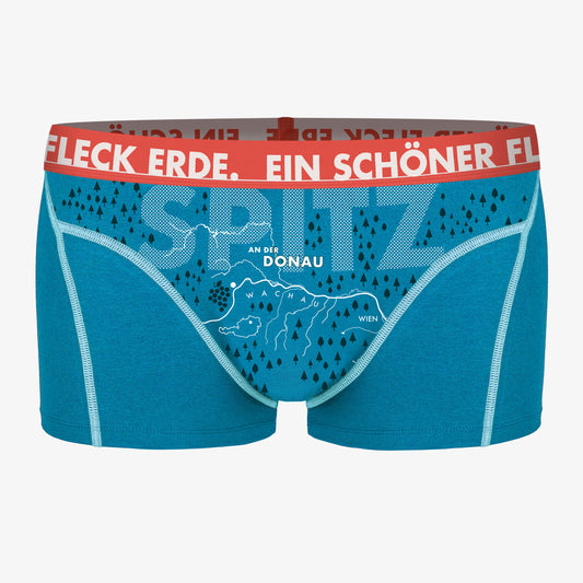 EIN SCHÖNER FLECK ERDE. Boxershorts SPITZ AN DER DONAU. Unterhose Wachau. Landkarte Wachau. Donauradweg. Unterwäsche aus Bio-Baumwolle.
