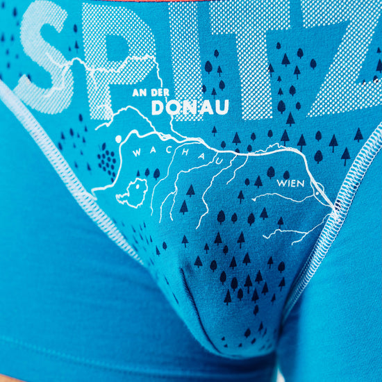 EIN SCHÖNER FLECK ERDE. Boxershorts SPITZ AN DER DONAU. Unterhose Wachau. Landkarte Wachau. Donauradweg. Unterwäsche aus Bio-Baumwolle.