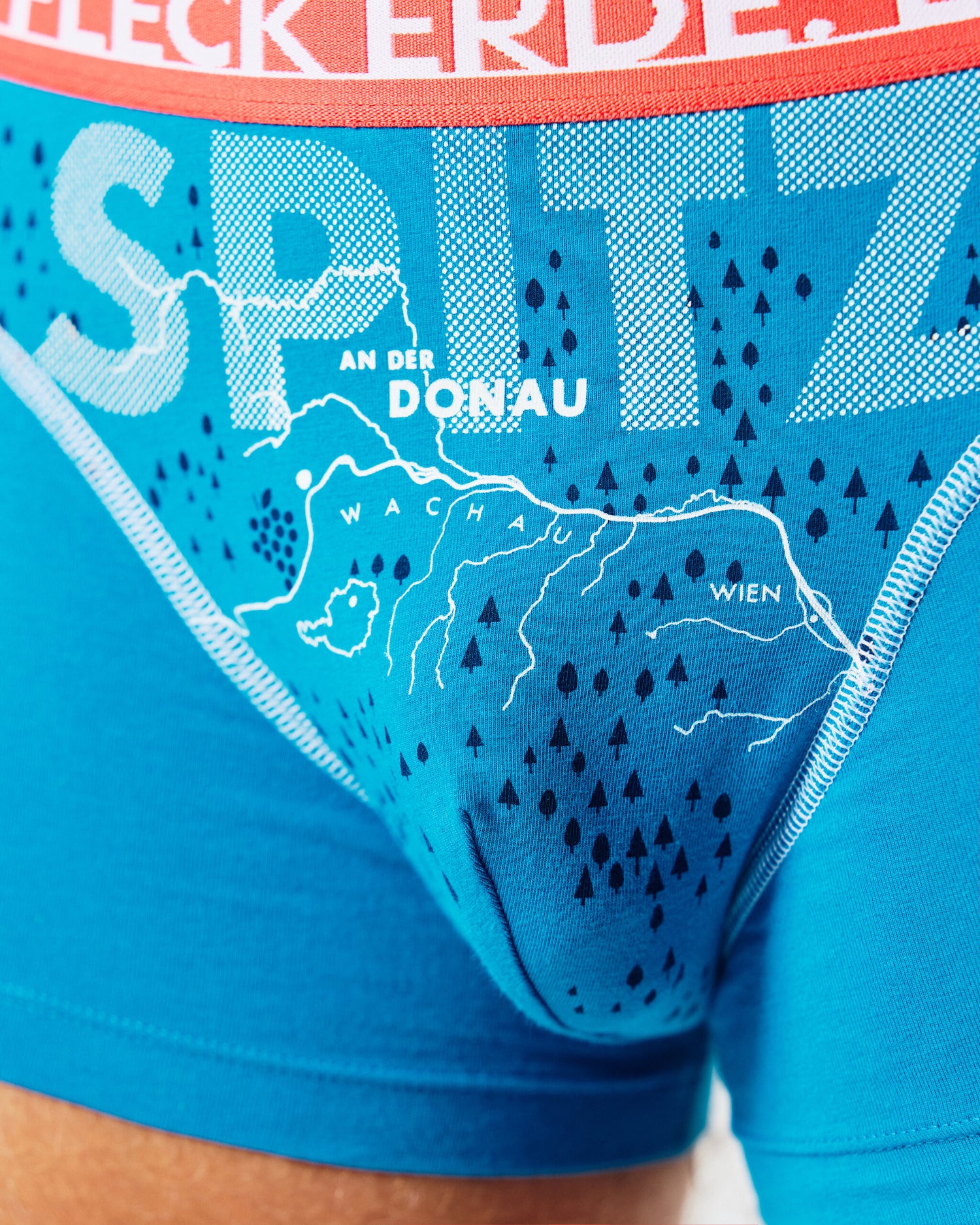 EIN SCHÖNER FLECK ERDE. Boxershorts SPITZ AN DER DONAU. Unterhose Wachau. Landkarte Wachau. Donauradweg. Unterwäsche aus Bio-Baumwolle.