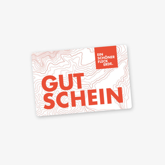 Geschenkgutschein Ein Schöner Fleck Erde mit rotem Logo und Linienmuster