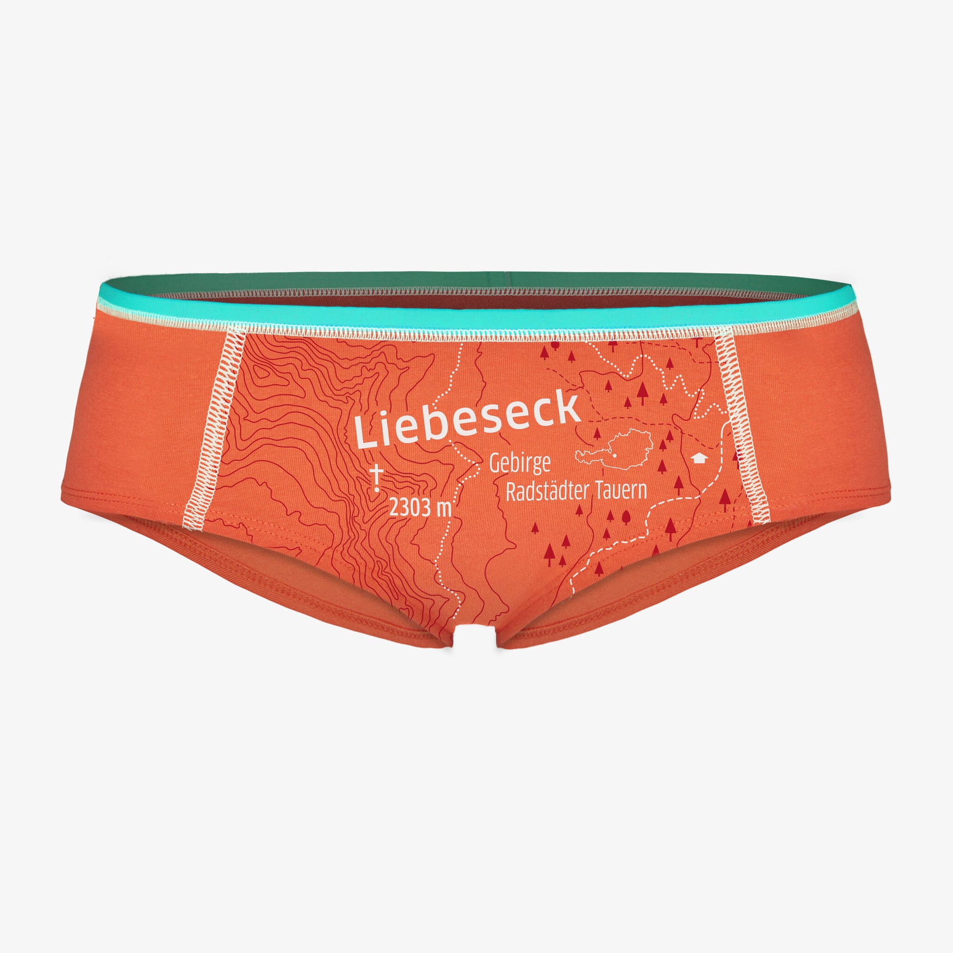 EIN SCHÖNER FLECK ERDE. Unterhose mit Berg. LIEBESECK. Unterwäsche Salzburg. Green fashion. Unterwäsche mit bio Siegel.