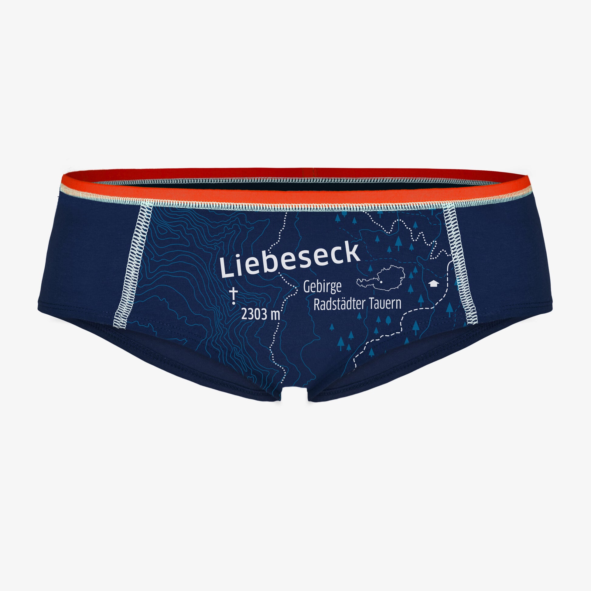 EIN SCHÖNER FLECK ERDE. Unterhose mit Berg. LIEBESECK. Unterwäsche Salzburg. Green fashion. Unterwäsche mit bio Siegel.
