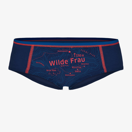 EIN SCHÖNER FLECK ERDE. Unterhose für Berg. Unterwäsche mit Berg-Motiv. Damen-Unterhose aus Bio-Baumwolle. Motiv Wilde Frau.