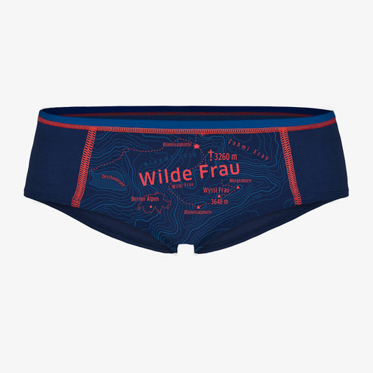 EIN SCHÖNER FLECK ERDE. Unterhose für Berg. Unterwäsche mit Berg-Motiv. Damen-Unterhose aus Bio-Baumwolle. Motiv Wilde Frau.