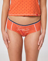 Damen-Hipster Unterhose in Orange mit Aufdruck ‚Drachenschlucht‘ und dezentem Muster