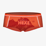 Damenpanty Schlafende Hexe in Rotorange mit Bergmotiv der Berchtesgadener Alpen