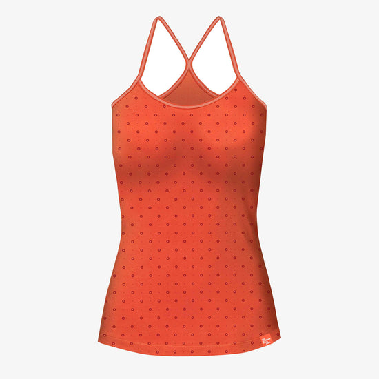 Oranges Damen-Top mit feinem Punktmuster und gekreuzten Trägern