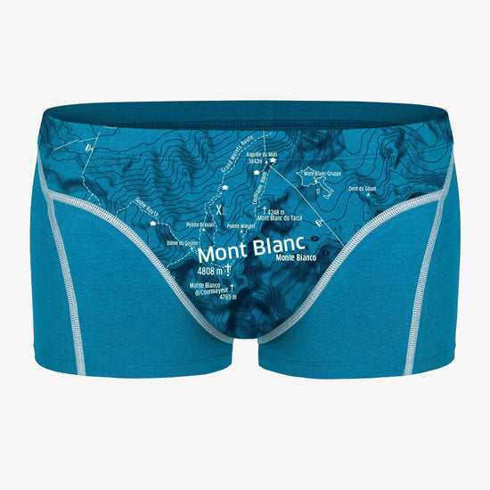 Mont Blanc Unterhose für Herren. Unterwäsche mit Gipfelmotiv. Unterhose mit Wanderkarte.